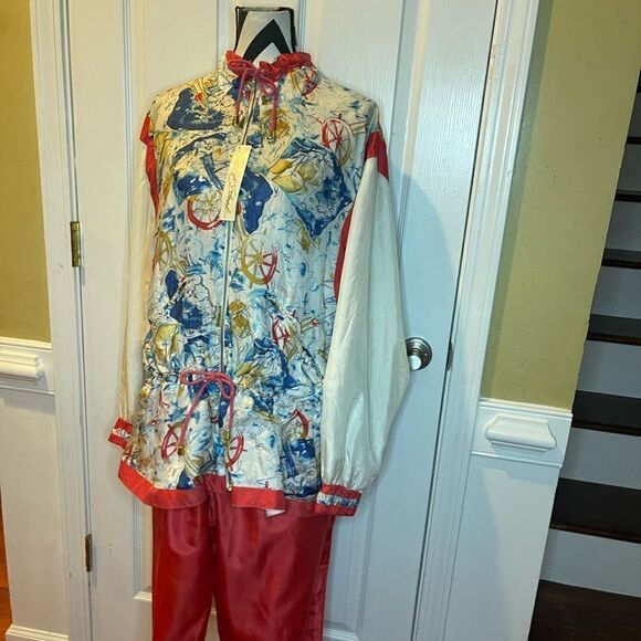 NWT Robert Stock 100% Silk Active Wear Nautical print Jacket & orange pa… - Picture 3 of 15
